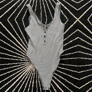 Wild Fable Black/White Striped Bodysuit Medium